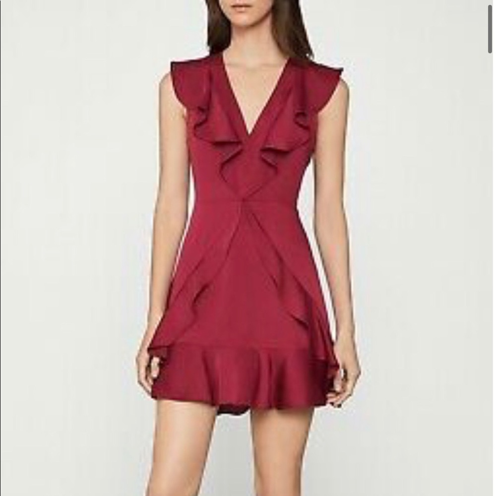 BCBG Ruffle Trim Dress, Deep Red, Size 6, Medium